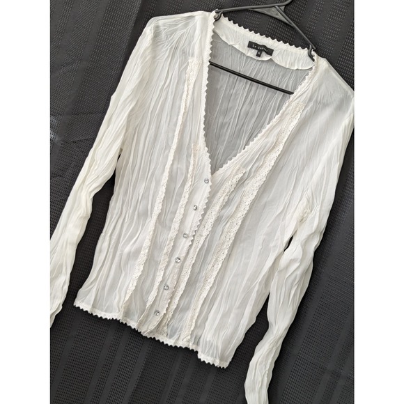 LE CAVIAR! PETIT-CROCHET CRINKLED CREAM "DIAMOND" BUTTON BLOUSE, TOP! SZ XL - Picture 7 of 7